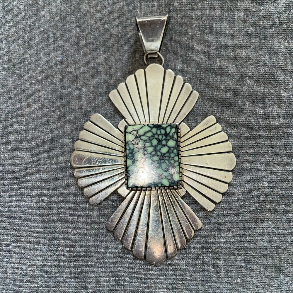 Real turquoise and silver cross pendant